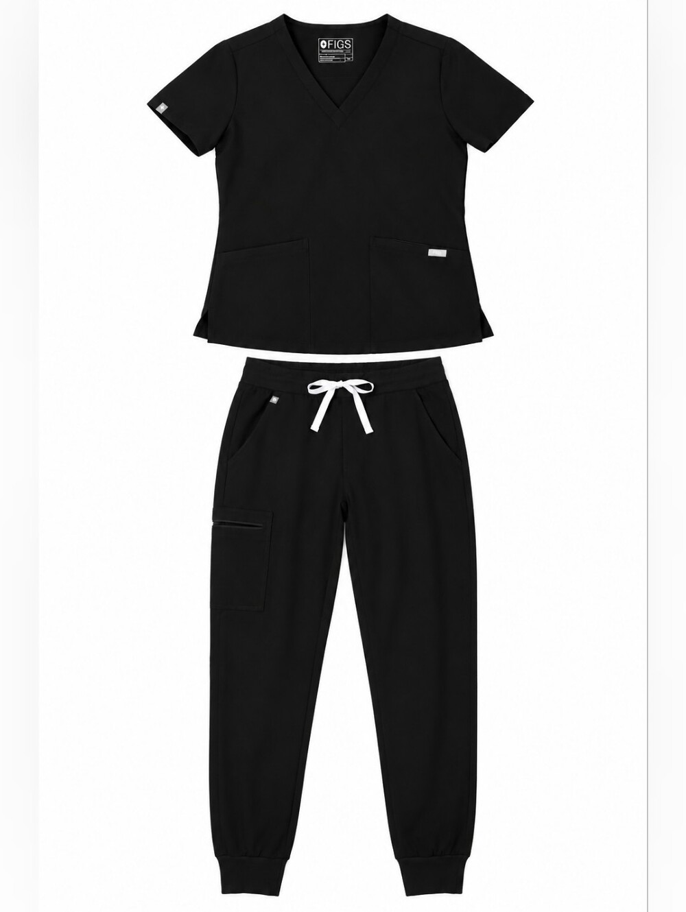 Figs Scrub Set; Black Drawstring Back Joggers with Gray Waist Tie ♡